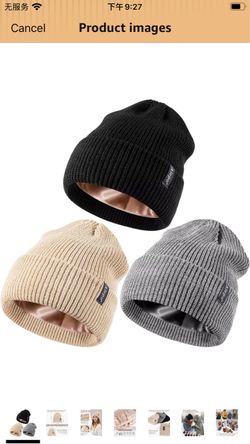 Satin-Lined Ribbed Knit Beanies 3-Pack