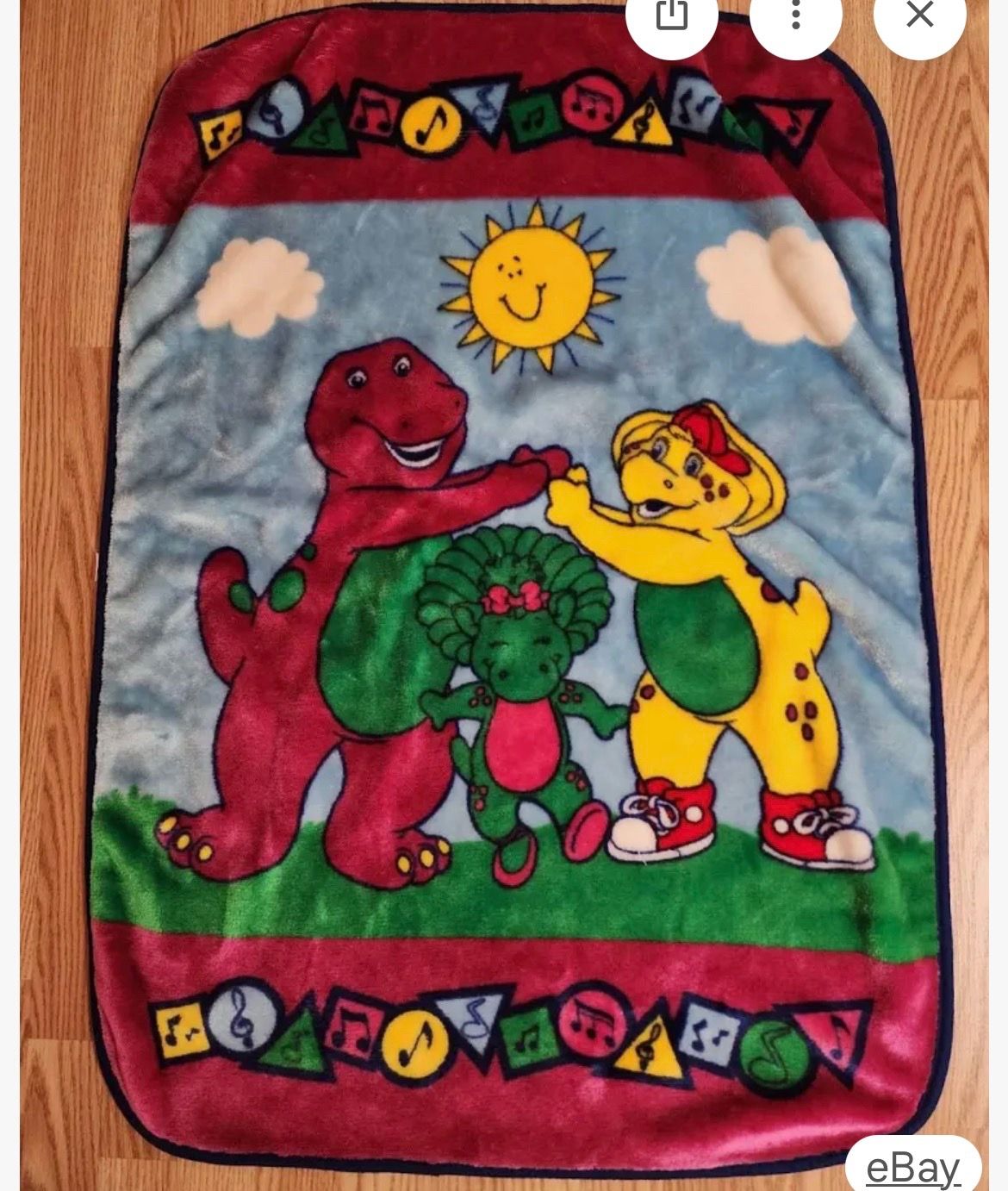 VTG BARNEY PURPLE DINOSAUR BABY BOP BJ BLUE PLUSH TODDLER BLANKET THROW 1990S
