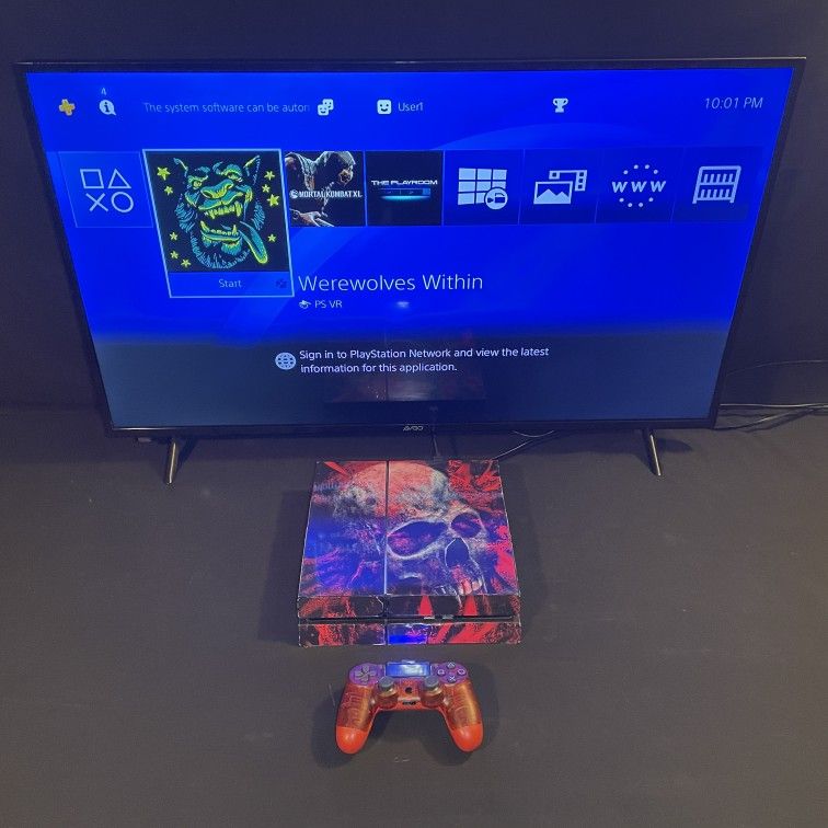 Ps4 Playstation 4 With Red Controller