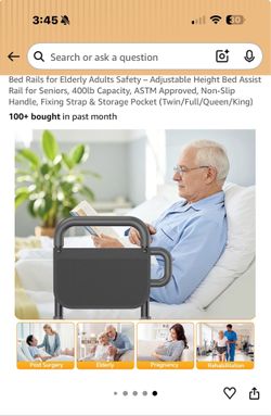 Bed Rails for Elderly Adults Safety ā Adjustable Height Bed Assist Rail for Seniors, 400lb Capacity, ASTM Approved, Non-Slip Handle, Fixing Strap & St