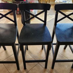 3 IKEA (Ingolf Model) Wooden Bar Stools
