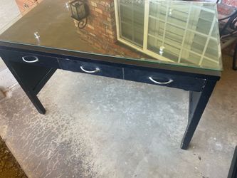 Black glass top desk with matching 2 drawer filing cabinet