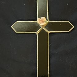 Stained glass Cross With Beautiful Rose 