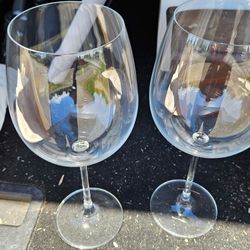Crystal wine glasses in racks