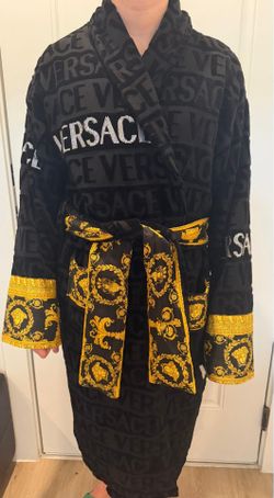 Authentic Versace Crystal Logo Bathrobe 3XL Black/Gold Medusa NFC Verified