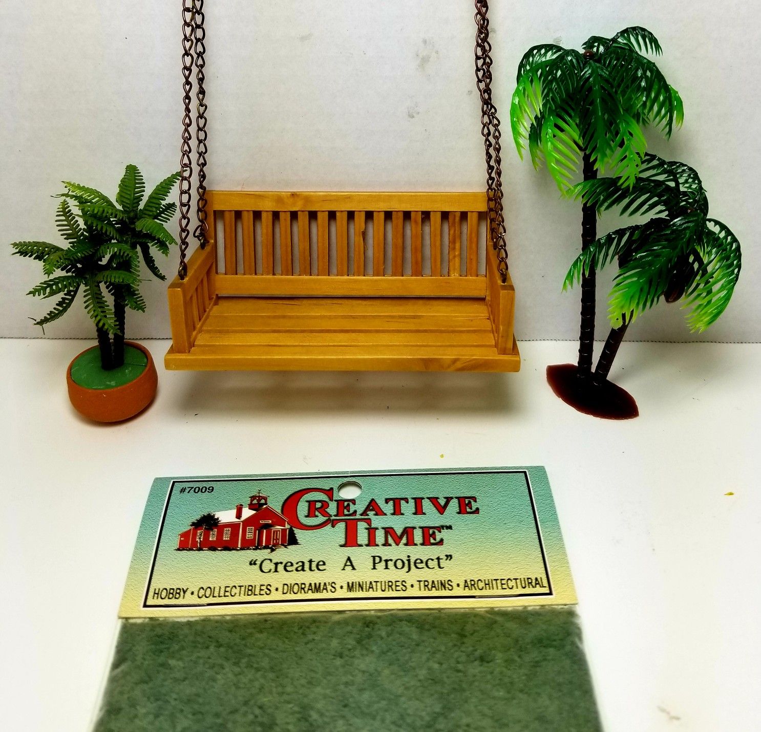 DOLLHOUSE MINIATURE PORCH SWING GRASS PALMS