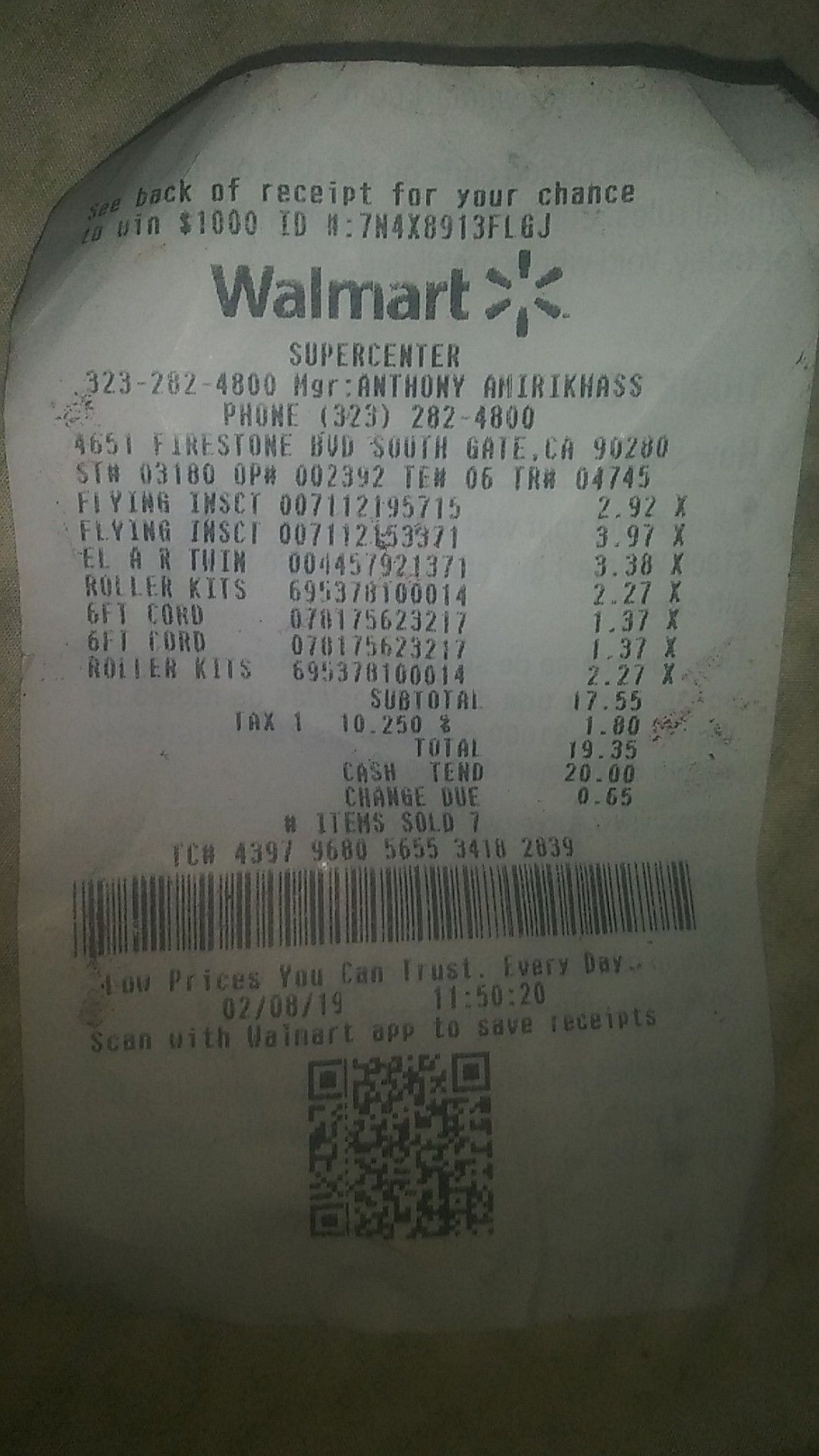 Walmart receipt