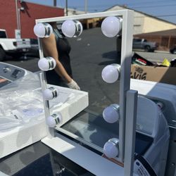 Vanity Mirror with Lights Lighted Makeup Mirror with 9 LED Bulbs Plug in Light Up Makeup Mirror with Lights 360 Rotation with 10x Magnifying Mirror Ta