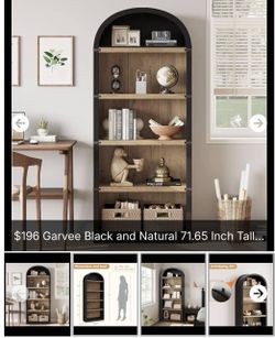 Arched 5 shelf Farmhouse bookcase Black and Natural 71.65 Inch