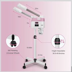 Professional Facial Steamer,2 in 1 Facial Steamers with Hot&Cool Mist, Height Adjustable Face Steamer, Pink Esthetician Steamer for Home Salon Spa 