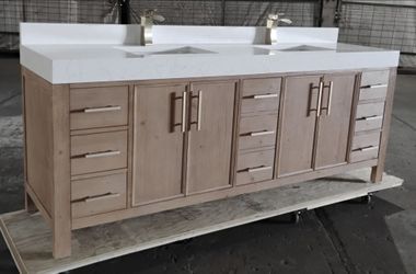 Bathroom Vanity / 84" Mitered Slab Cut  Quartz / Top valued at $3,000 by itself  / Save $2000 on this piece