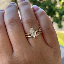 Marquise Cut Engagement Ring Set In Yellow Gold Vermeil With CZ Diamonds 