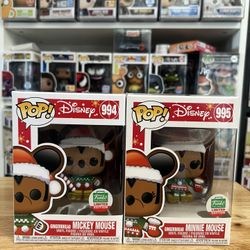 LE EXC Gingerbread Mickey & Minnie Mouse Funko Pops #994 #995 Christmas Disney