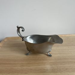 Vintage Pewter 3 Footed Gravy Boat / Pitcher