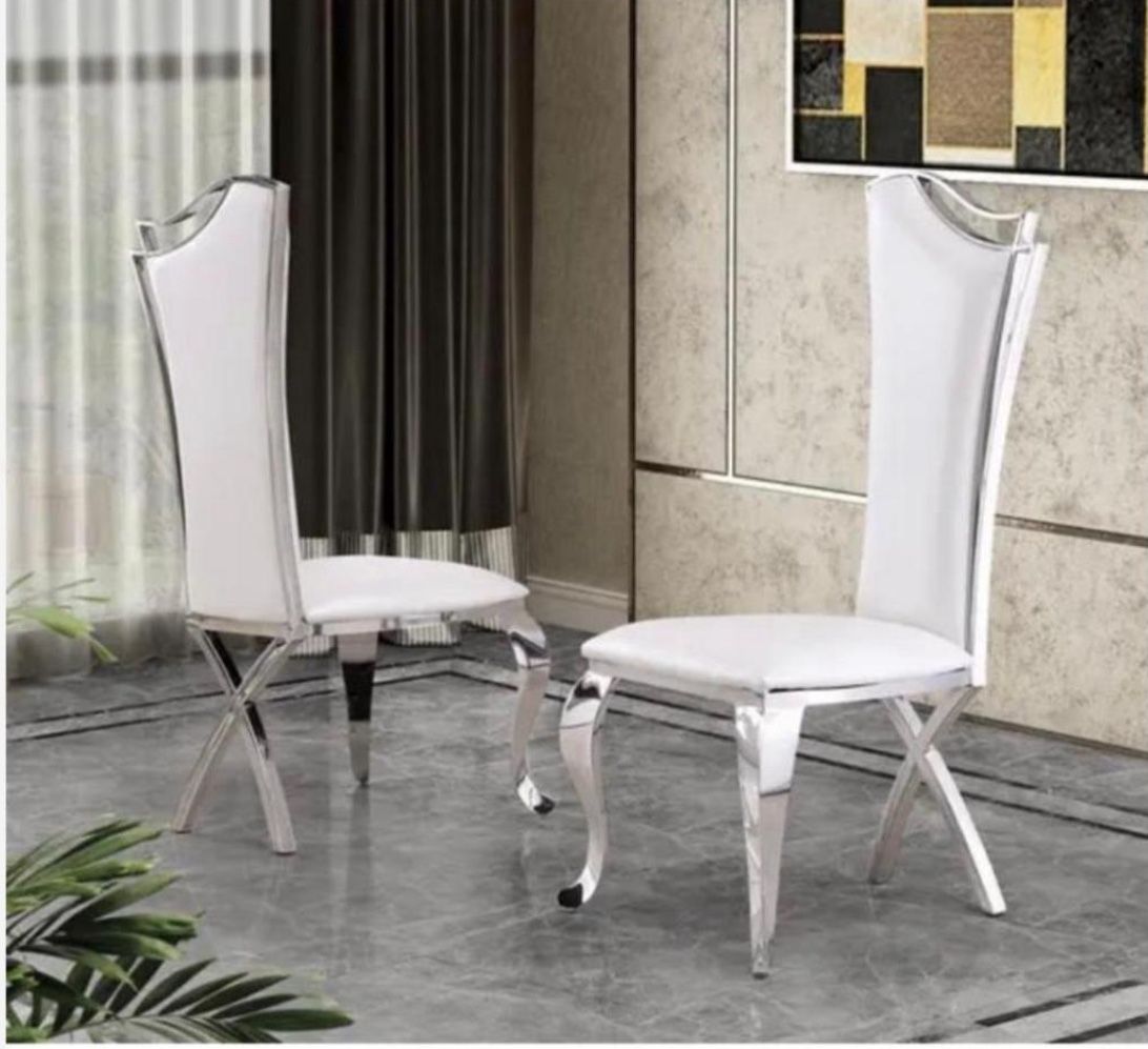 4pcs Dining Chairs White & Silver
