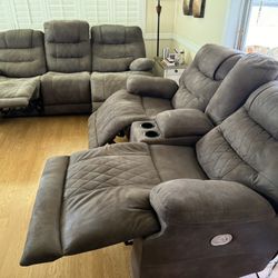 Microfiber Couch And Loveseat With Dual Power Recliner.  