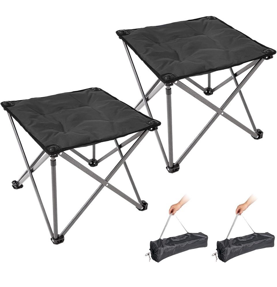 Open Box FUNDANGO Folding Camping Stool, 2 Pack 18.1 Inch Oversized Foot Stools 330 Lbs Heavy Duty Portable Padded Seat Anti-Slip Foots & Carry Bag fo