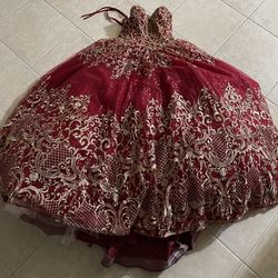 Red and Gold Quinceañera dress