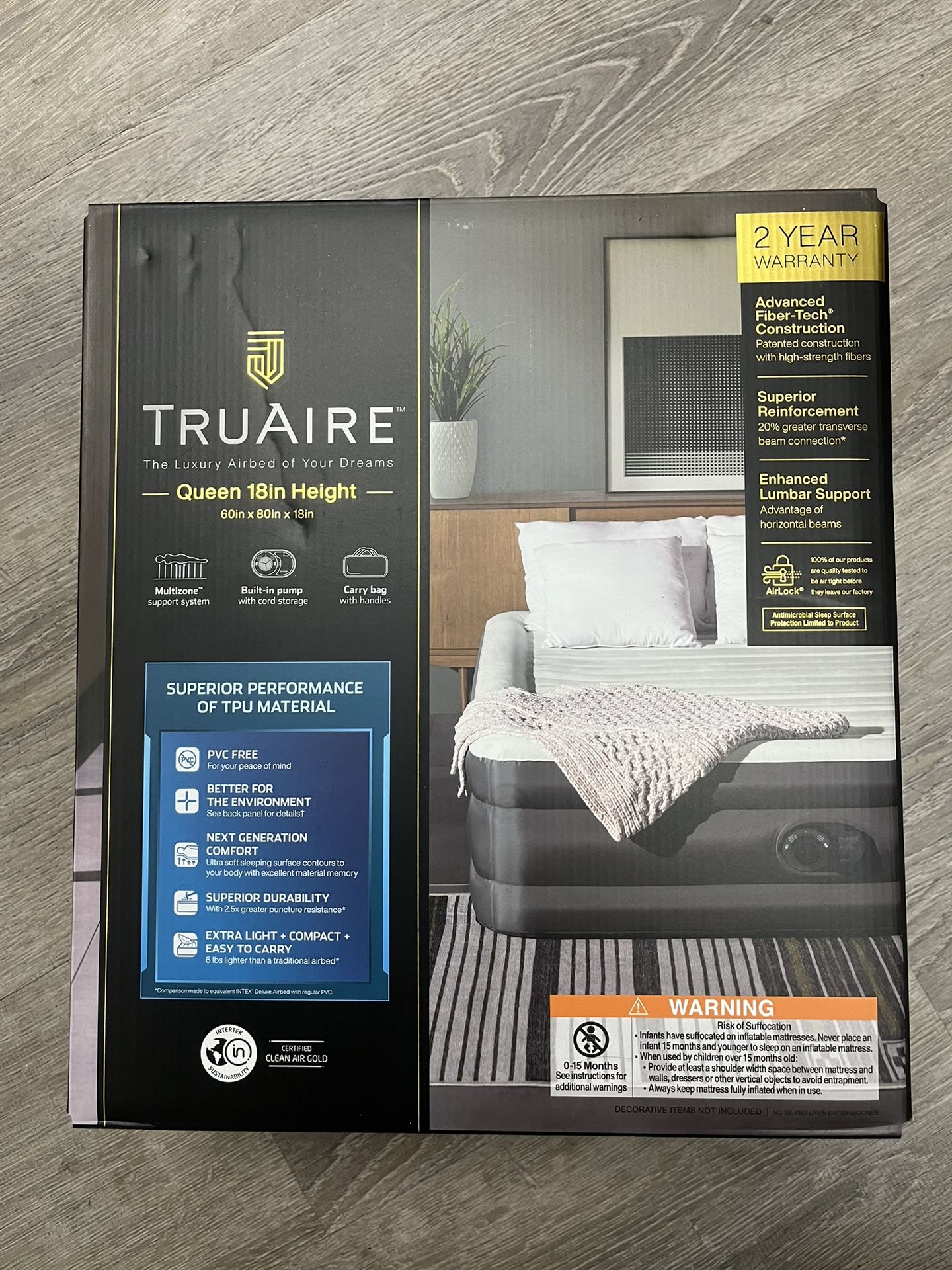 TruAire Intex Raised Queen Air Mattress with Internal 120v Pump “New in Box”