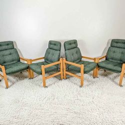 Vintage Scandinavian Style High Back Teak & Chrome Dining Chairs