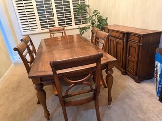 Wood Dining Table with 6 Chairs and Buffet