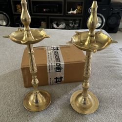 Regional Brass Diya Stand, Golden, 15.5 Inches (Pack of 2)