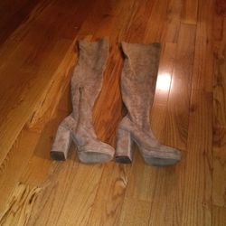 Thigh High Tan Suede Look Boots Size 7