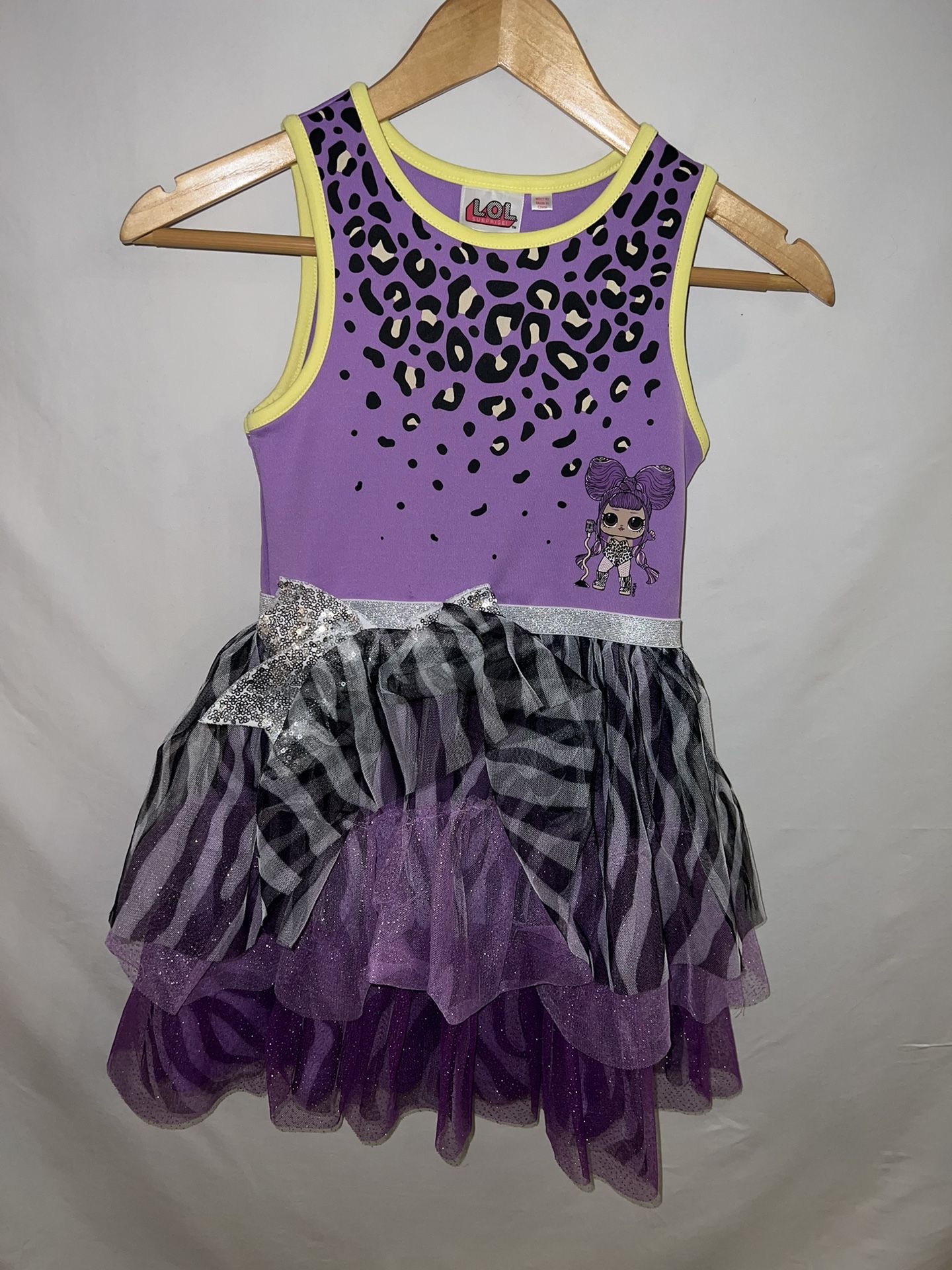 Kids Girls size 7/8 cute Purple Yellow Cheetah LOL Surprise dress