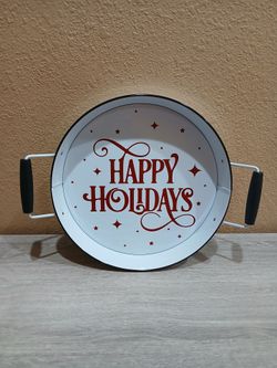 Happy Holidays Round Metal Serving Tray