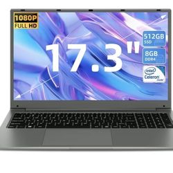 SGIN 17in 8gb DDR4 512gb ROM Windows 11 Laptop IPS 1920 x 1080 FHD Dual Core Intel Celeron, Mini HDMI