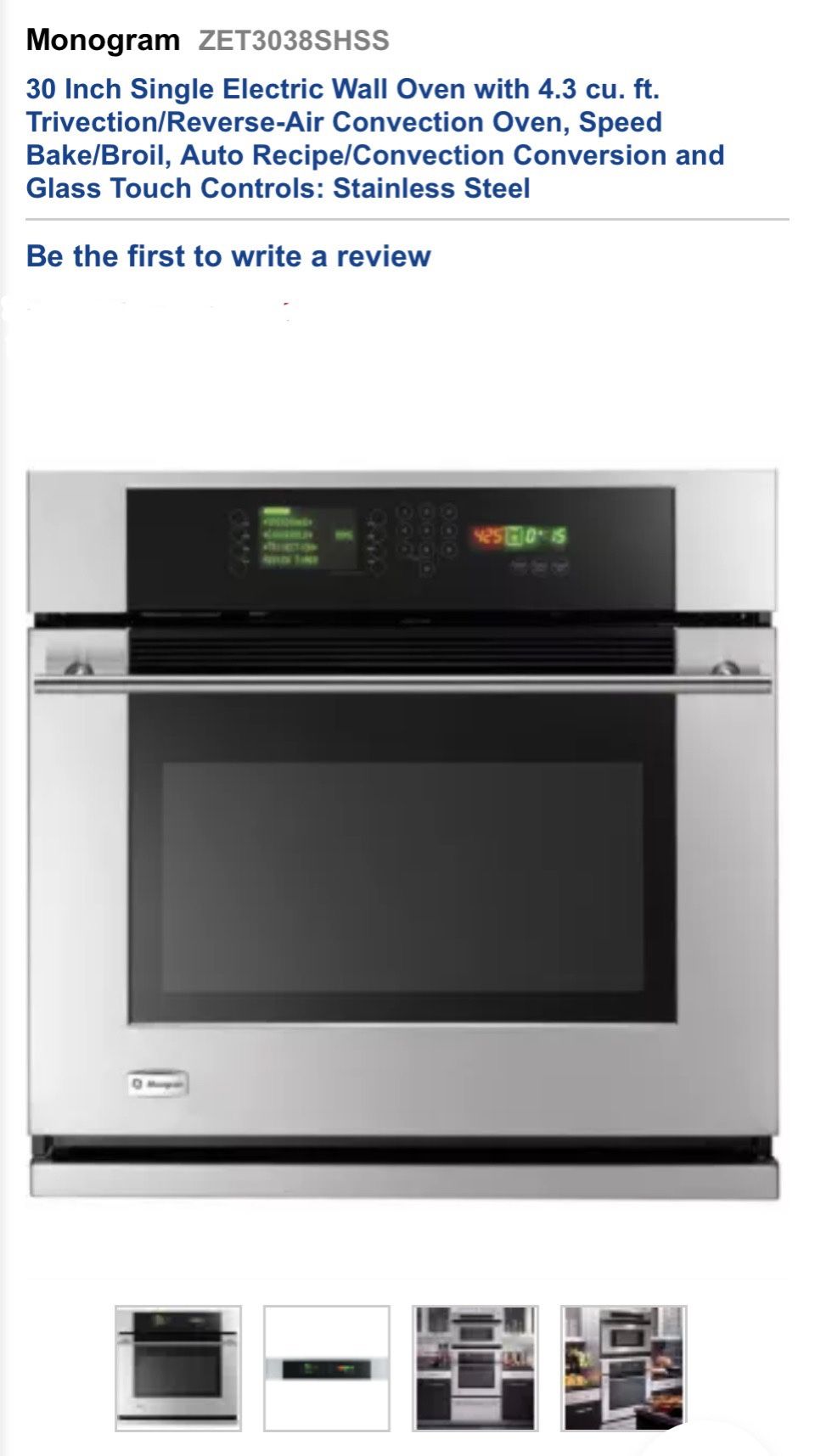 GE Monogram 30” Trivection Wall Oven