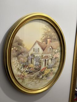 Vintage LEE K PARKINSON Art Print with Oval ART DECO SYROCO Frame MADE IN USA