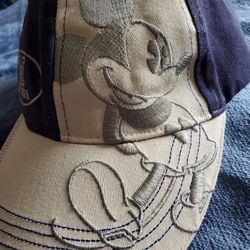 Mickey Mouse Disney Ball Hat Cap Blue Tan Beige Vintage 