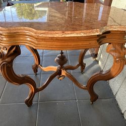 Beautiful Antique Victorian Table With Thick Marble Top