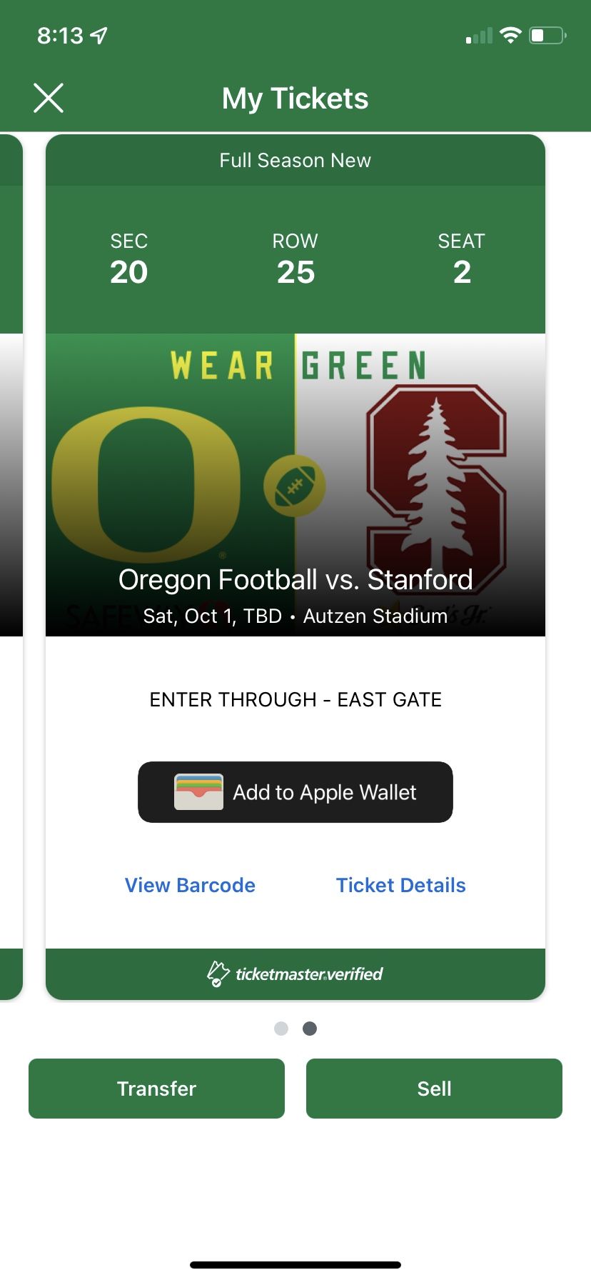 Oregon Ducks vs Stanford At Autzen, 10/1/22 NEW PRICE