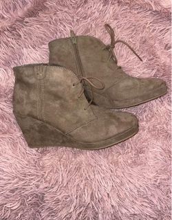 Taupe Suede Wedge Ankle Boots size 9 1/2