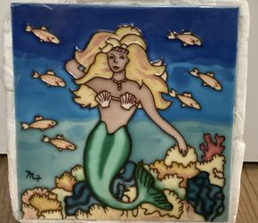 New Vintage NOS Mermaid Ceramic Trivet 