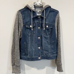 Dollhouse Denim and Gray Hooded Jacket Large 