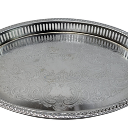 Vintage Mid-20th Century 16" Oval Reticulated Chrome Serving Tray