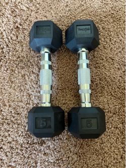Chrome/Rubber Dumbbells 5 lbs pair