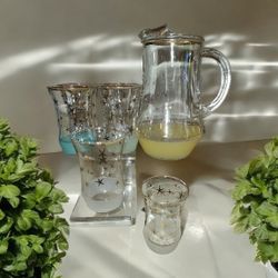 Vintage Pitcher And 6 Matching Glasses
