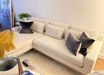 White Fabric L-Shaped Sectional Sofa