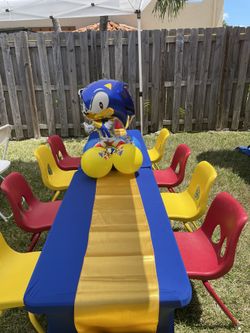 Yellow and red chairs and blue