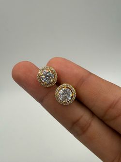 VVS1 Moissanite Halo Earrings Gold Plated 1ct