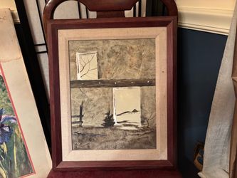 Framed Rustic Barn Landscape Painting
