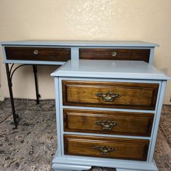 French Blue Wood Desk & Nightstand Set / READ DESCRIPTION