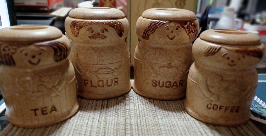Vintage 1970's Pottery Craft Canister Set Of 4