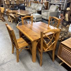 Solid Wood Square Twig Dining Table Set