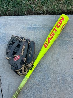 Easton Baseball Bat and Rawlings Glove and Bag All included