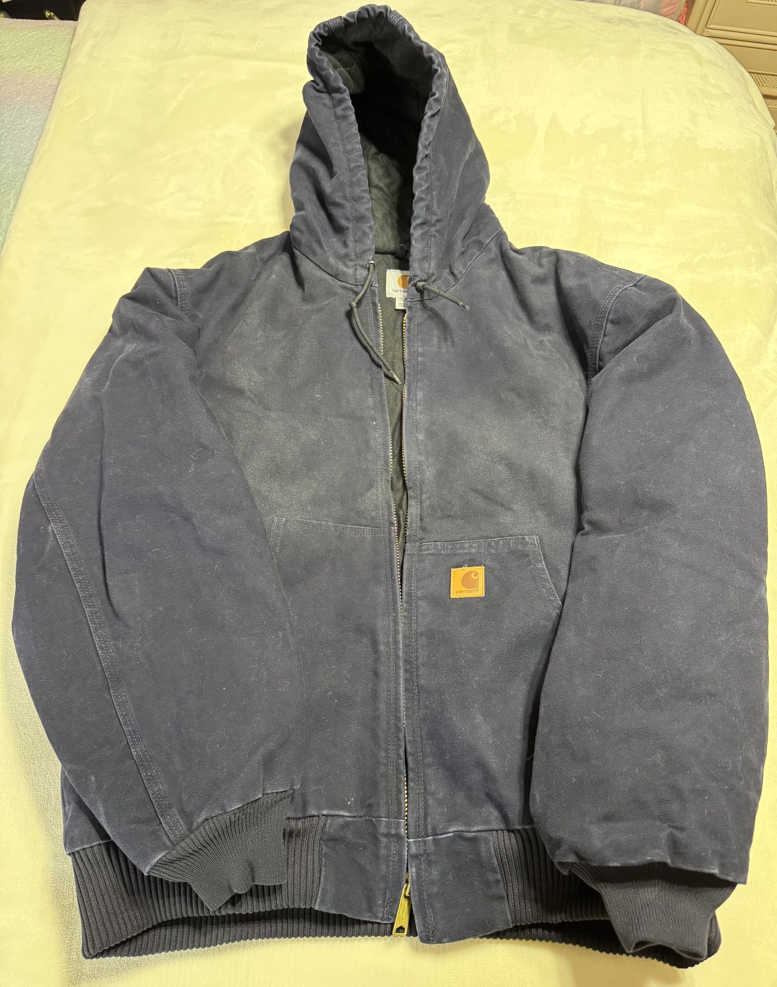 Carhartt Mens Canvas Full Zip Lined Hooded Navy Blue Jacket Size XL